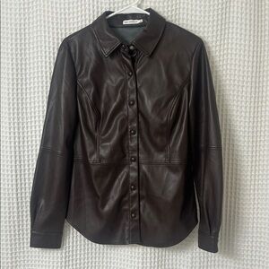 Avec Les Filles Anthropologie Brown Vegan Leather Button Down Shirt Jacket - M